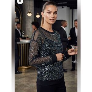 Take 50% OFF- DKNY Black Glitter Knit Top, Size-S